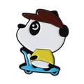Cartoon panda pin with blue scooter and yellow shirt, cute enamel brooch accessory - Panda on Scooter (QHXZ4042)