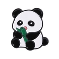 Cute panda enamel brooch featuring a cartoon panda holding green bamboo accent - Sitting Panda with Bamboo (QHXZ4000)