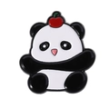 Cute panda enamel pin with red cherry detail and black metal finish on white background - Panda with Cherry on Head (QHXZ4001)