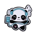 Cartoon panda enamel pin featuring headphones and musical notes in black and blue - Panda Listening To Music Style (QHXZ4117)