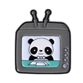 Cartoon-Panda-Anstecknadel im Vintage-TV-Design mit grüner Emaillierung - TV Panda Stil (QHXZ4118)