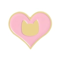 Spilla a cuore in smalto rosa con silhouette di testa di gatto dorata e bordo in metallo - Stile Silhouette Testa di Gatto (QHXZ4151)