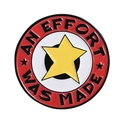 Kreative Emaille-Anstecknadel mit gelbem Stern und humorvollem Slogan auf Deutsch - Roter Runder Stil "AN EFFORT WAS MADE" (QHXZ4212)