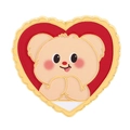 Cute heart-shaped red enamel brooch featuring a cartoon bear and gold scalloped edges - Red Heart Closed Eyes Bear (QHXZ4232)