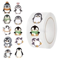 Rotolo da 500 adesivi a forma di pinguino cartone animato con 10 simpatici design vari - Pinguino dei Cartoni Animati (JJT152) / 500 Adesivi/Rotolo