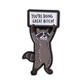 Cartoon Waschbär Emaille-Anstecknadel mit Spruch-Schild, lustige Metall-Tier-Brosche - Waschbär mit Slogan-Schild (QHXZ4194)