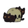 Spilla in smalto con due gatti neri e un teschio per lo stile Halloween - Due Gatti con Teschio (QHXZ4202)