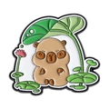Mignonne épingle émaillée de capybara sous une feuille de lotus badge pour vêtements - Capybara avec Feuille de Lotus (QHXZ4129)