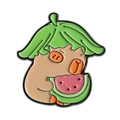 Broche en émail d'un capybara mignon portant un chapeau de feuille et mangeant de la pastèque - Capybara Mangeant de la Pastèque (QHXZ4130)