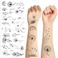 Waterproof black dandelion temporary tattoo set with artistic seeds and flower designs - Dandelion Series