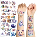 Set di tatuaggi temporanei animali acquerello con leone e panda per feste e regali - Serie Animali Acquerello