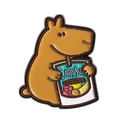 Cute capybara enamel pin holding a summer drink with colorful fruit details - Capybara with Specialty Drink (QHXZ4135)