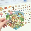 Cartoon camping theme 3D stickers featuring camper van and cute cats for DIY journaling - Cat Camping Style
