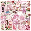 50-piece set of pink coquette aesthetic waterproof stickers for laptop and guitar decor - Pink Aesthetic