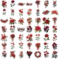 Set di 50 adesivi trasparenti con rose rosse vintage impermeabili per decorazioni - Rosa Rossa Vintage