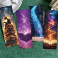 Set of 4 fantasy art bookmarks with magic book and feather quill designs for readers - Default