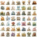 Set of 50 colorful cartoon house stickers for laptop and guitar waterproof DIY decor - Hand-painted House Series