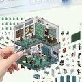 Detail of pixel art horror hospital DIY scene stickers showing medical tools and characters - Horror Hospital