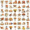 50 Stück Vintage Orange Blumen PET Aufkleber für Scrapbooking und Journal Deko - Orange Vintage
