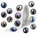 Rotolo da 500 adesivi rotondi stile vetrata con gatto nero e luna per decorazione buste - Stile Gatto Vetrate