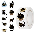 Roll of 500 cute cartoon black cat stickers for scrapbooking and envelope sealing - Black Cat Style