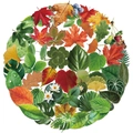 Macro circular layout showing 50 waterproof PET leaf stickers on clean white background - Autumn Leaves