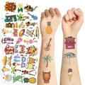 Tatuaggi temporanei hawaiani impermeabili con disegni tiki e palme tropicali per feste - Serie Hawaii