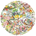 Runde Komposition aus transparenten PET-Vogelstickern mit bunten floralen Elementen - Aquarell Vögel PET Aufkleber Paket