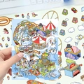 3D cartoon amusement park stickers featuring ferris wheel and carousel for DIY planners - Aerial Amusement Park