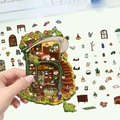 Pegatinas 3D de casa de gato bosque con lindo estilo de ilustración pintada a mano - Estilo Casa de Hongos