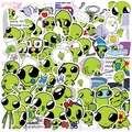 Lot de 52 autocollants extraterrestres verts imperméables pour ordinateurs et valises - Style Non Répétitif
