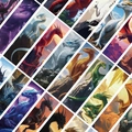Artistic paper bookmarks set featuring fantasy dragon illustrations in a grid layout - Dragon Wing Series