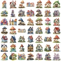 50 adesivi in PET trasparente impermeabile con castelli fiabeschi e case fungo per scrapbooking - Set Adesivi PET Casa delle Fiabe