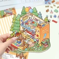3D cartoon Oven Party diorama sticker with multi-layer forest cottage design for DIY crafts - Oven Party Style