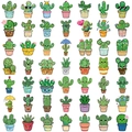 Set of 50 holographic cartoon cactus stickers with cute faces for laptops and DIY decor - 50 Pieces/Pack