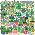 50 stickers holographiques de cactus pour ordinateur avec effet pailleté et design mignon - Série Cactus Dessin Animé Holographique
