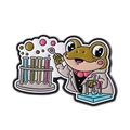 Cartoon enamel pin featuring a scientist frog with colorful lab test tubes - Lab Test Tube Rack Frog Style (QHXZ4242)