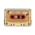 Retro cream cassette tape enamel pin with orange accents and CHILL OUT script - Chill Out (QHXZ4216)