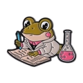 Cute enamel frog scientist brooch in white lab coat with a pink flask accessory - Experiment Note Frog Style (QHXZ4243)