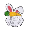 Ostern Emaille-Brosche mit Hasenohren, Karotten-Motiv und Hoppy Easter Schriftzug - Hoppy Ostern mit Karotte Stil (QHXZ4270)