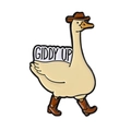 Grappige witte gans emaille speld met cowboyhoed en laarzen met Giddy Up tekst - Westerse Cowboy Gans Stijl (QHXZ4311)