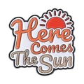 Orange Here Comes The Sun enamel pin badge with sun graphic and black metal plating - Here Comes The Sun Retro Sun(QHXZ4340)
