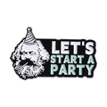 Cartoon Karl Marx enamel pin with party hat and LET'S START A PARTY text slogan - Marx Party Cartoon Style (QHXZ4359)