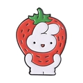 Close-up of a cute cartoon rabbit badge wearing a red strawberry costume with green leaves - Strawberry Rabbit (QHXZ4370)