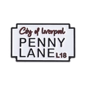 Enamel lapel pin with City of Liverpool Penny Lane street sign design in white and black - Road Sign Style (QHXZ4344)