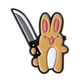 Cute yellow cartoon rabbit pin with a metal knife for bags and clothing accessory - Knife Wielding Rabbit (QHXZ4385)