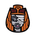 Cartoon enamel pin featuring a colorful mummy-style female character portrait in orange - Egyptian Mummy Female Character (QHXZ4300)