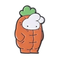 Cute white cartoon bunny badge wearing an orange carrot outfit with green leaf detail - Carrot Style (QHXZ4387)