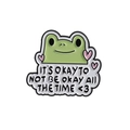 Süße grüne Frosch-Emaille-Nadel mit rosa Herzen und Motivationsspruch auf weißem Grund - It's Okay Not To Be Okay Stil (QHXZ3508)