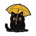 Süße Emaille-Anstecknadel schwarze Katze mit gelbem Regenschirm, Tierbrosche Zubehör - Schwarzes Katzenmodell (QHXZ4507)